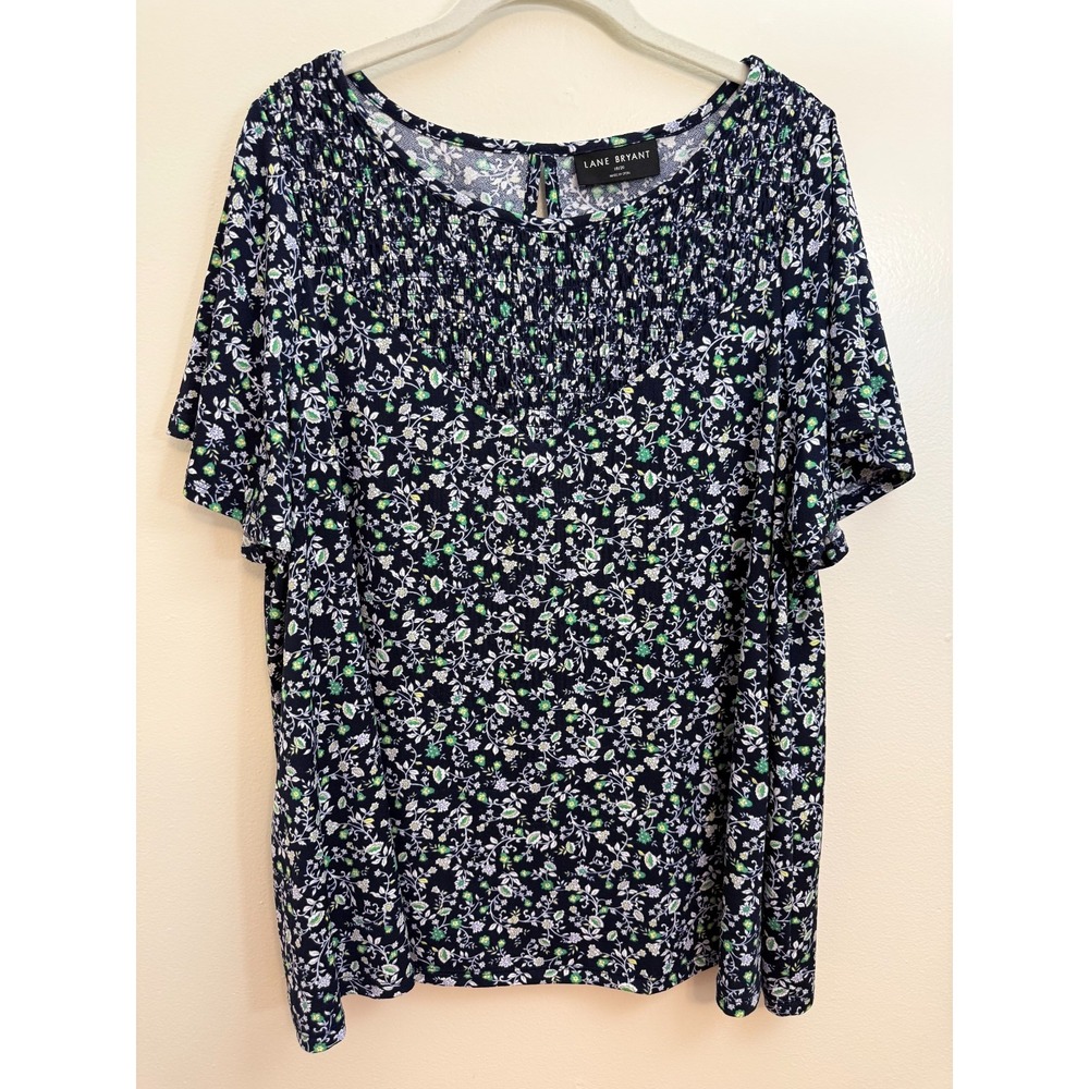 Lane Bryant Womens 18 20 Plus Blue White print Swing Style Pullover Workwear Top